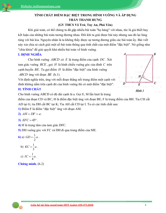 Tính chất đặc biệt của hình vuông và áp dụng